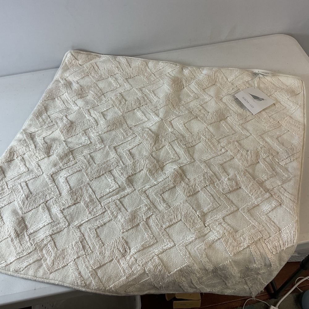 Serena and Lily Paige Pillow Cover 24x24‎  Weave Ivory Embroidered Linen Soft